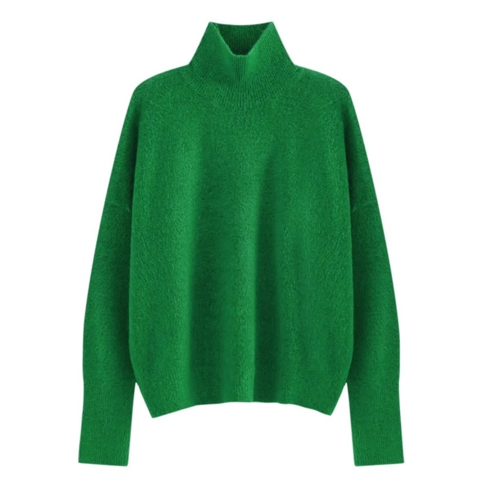 Forrest Green Knit Turtleneck Pullover Sweater Long Sleeve Drop Shoulder - Picture 9 of 17